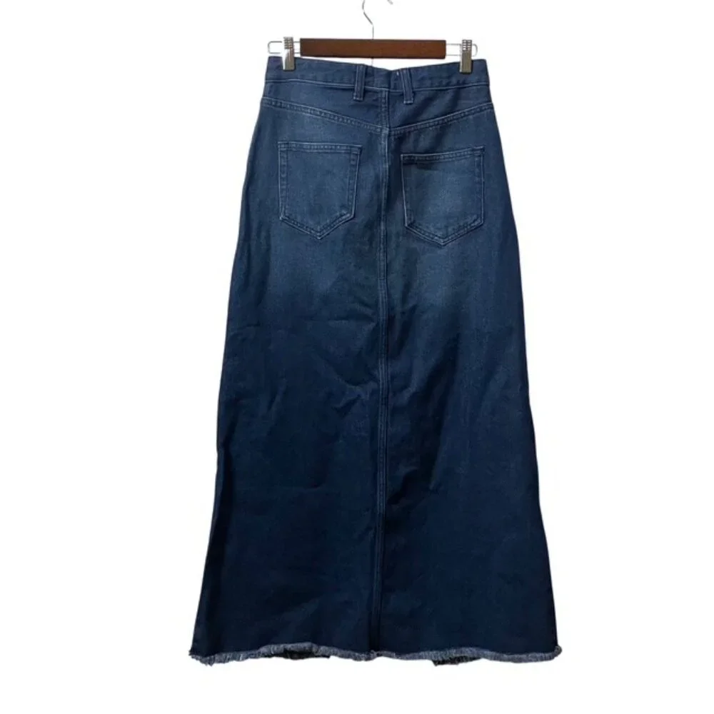 NWT Anthropologie Pilcro Madi Front Slit Denim Maxi Skirt Raw Hem Size 4